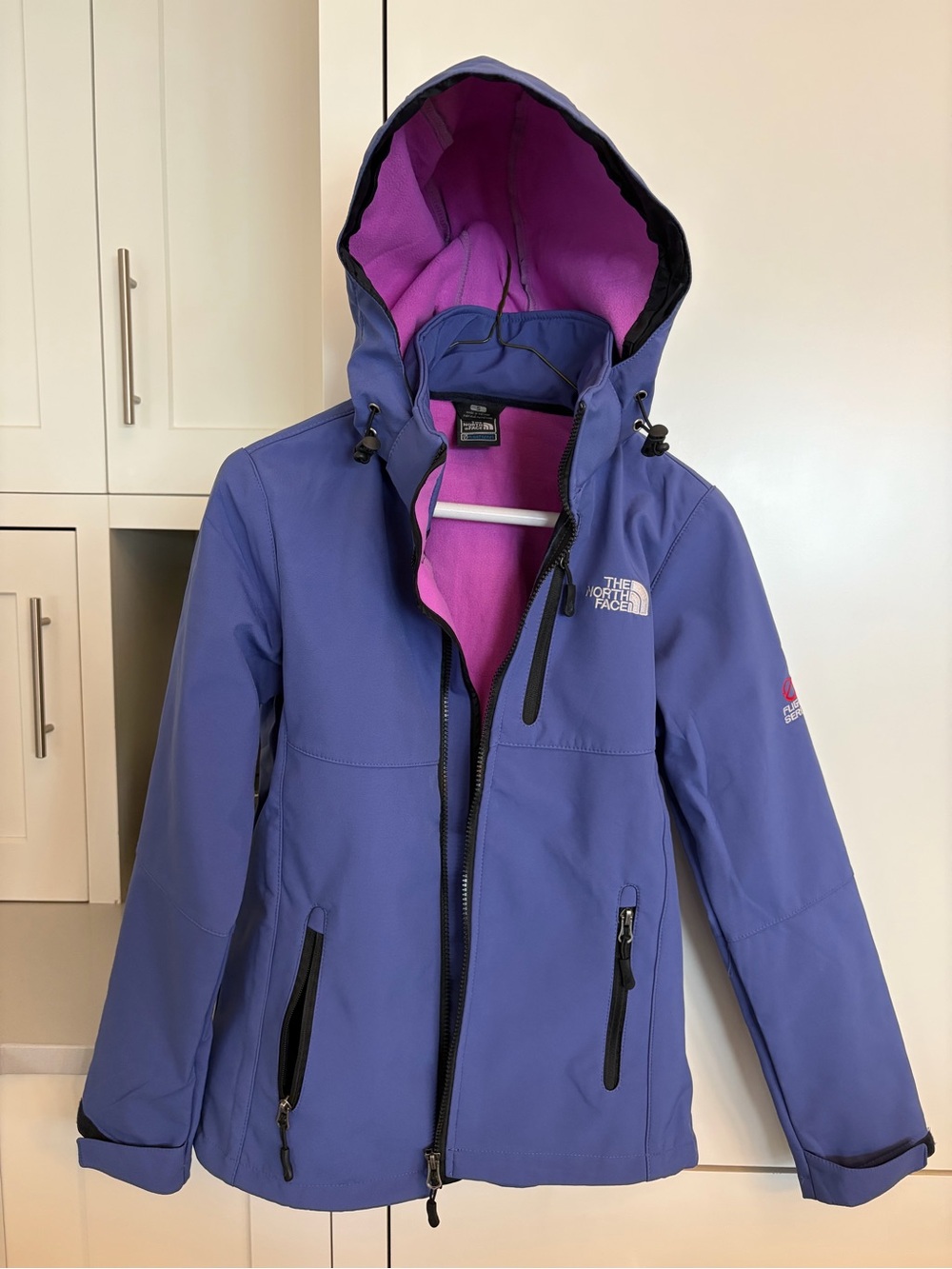 The North Face Purple Shell Jacket with Pink Fleece Hood Lining Like New!